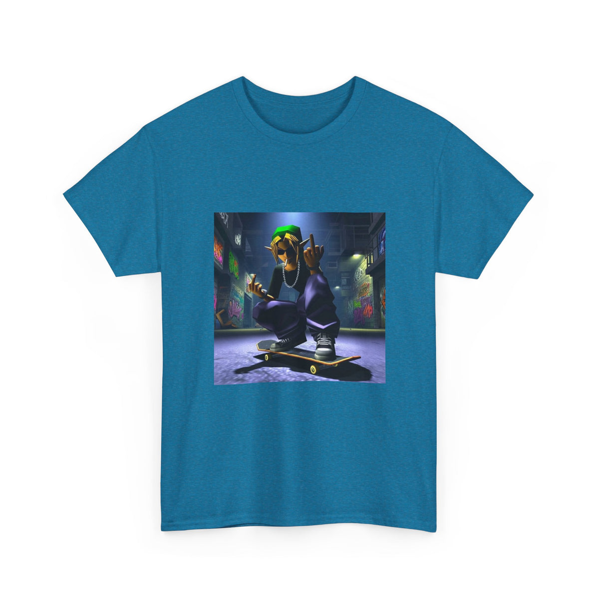 Edgy Ocarina Link Skater Flipping Off Tee