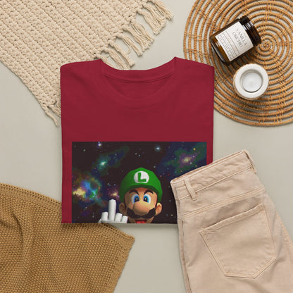 Luigi Flipping Off In Cosmic Vibe