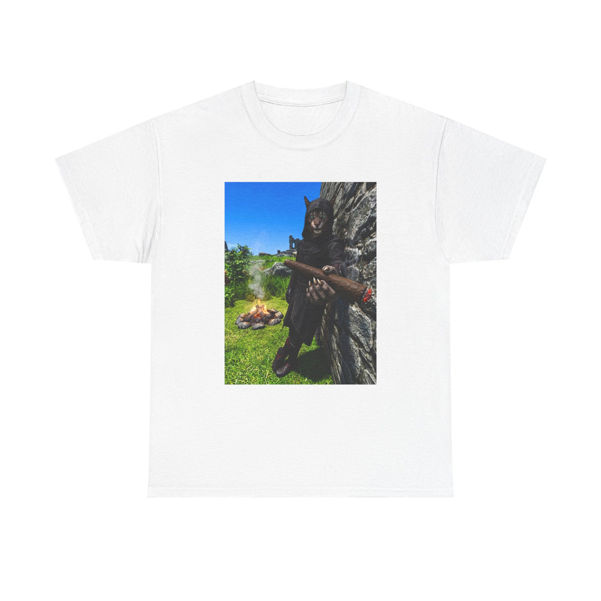 Hooded Khajiit Smoking Blunts By Fire Tee