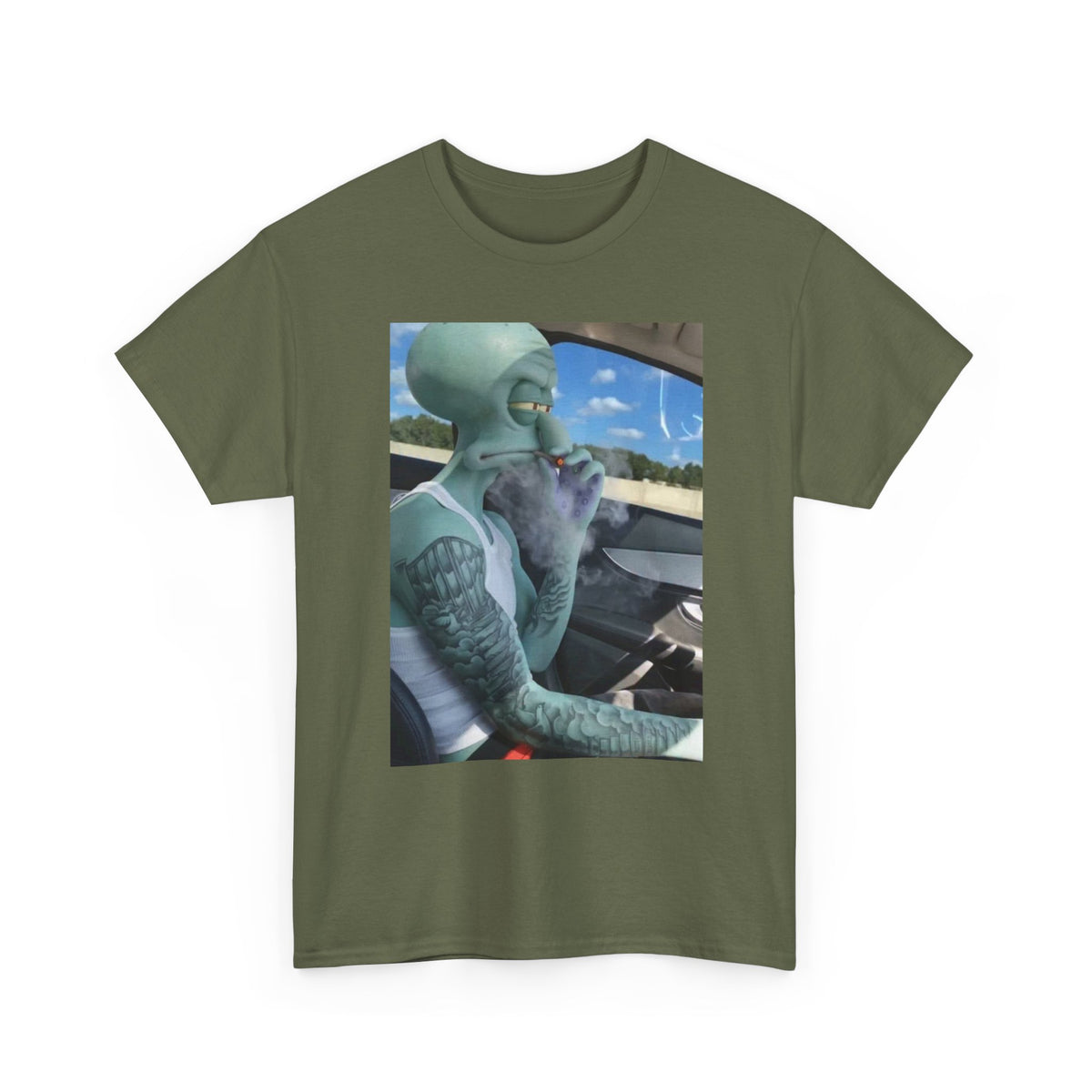Tattooed Squidward Smoking Joint In Car