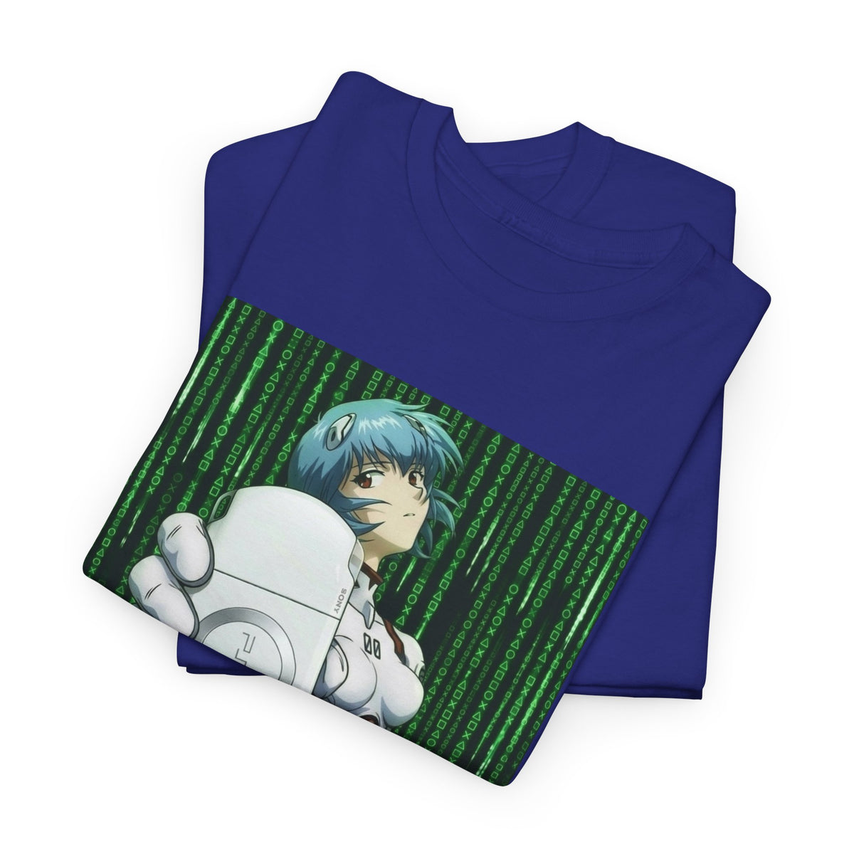Rei Ayanami Holds PSP In Digital Rain