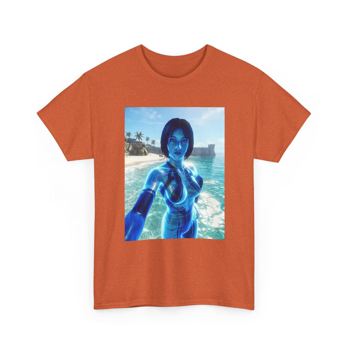 Holographic AI On Tropical Beach Tee