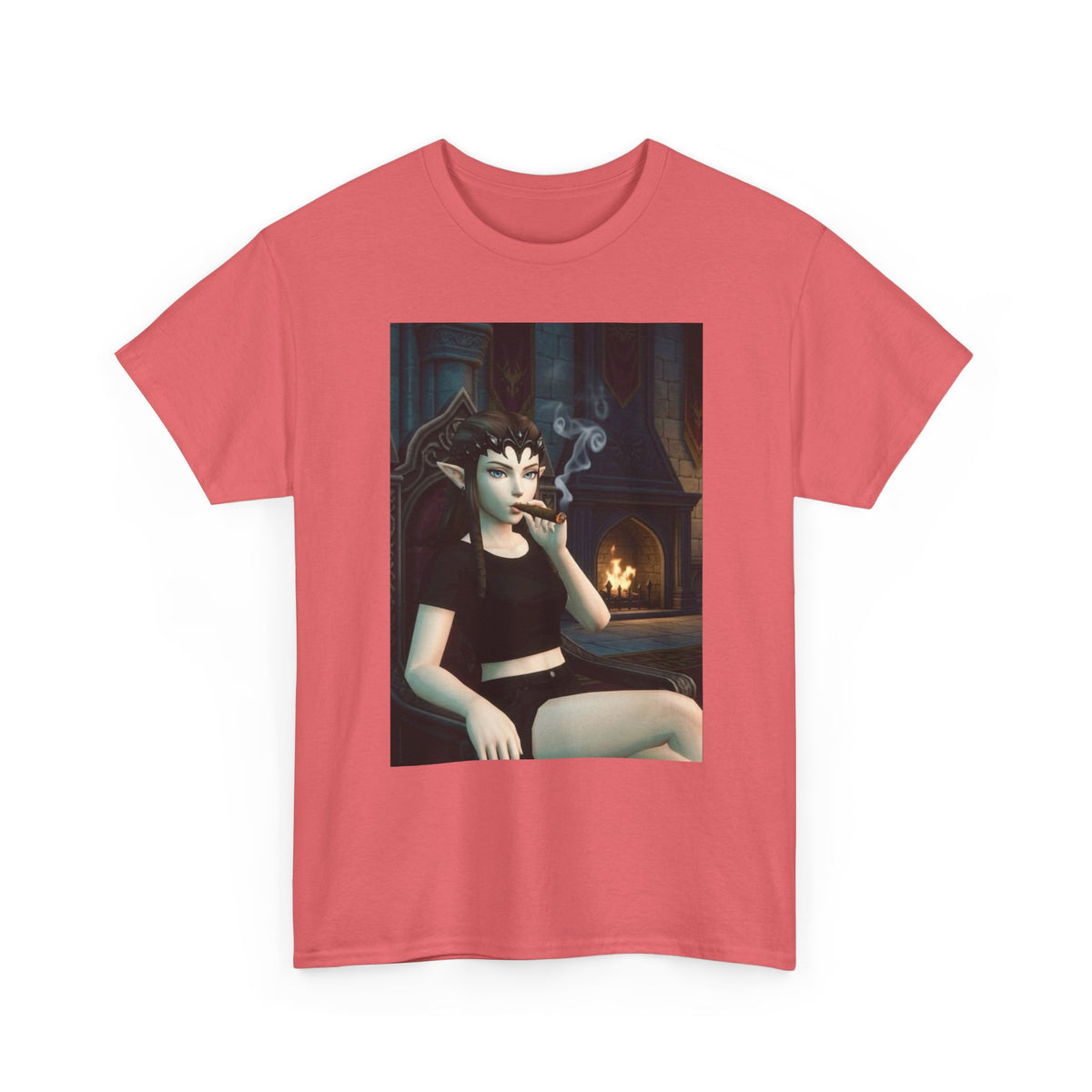 Dark Elf Queen Smoking Cigar By Fireplace Tee