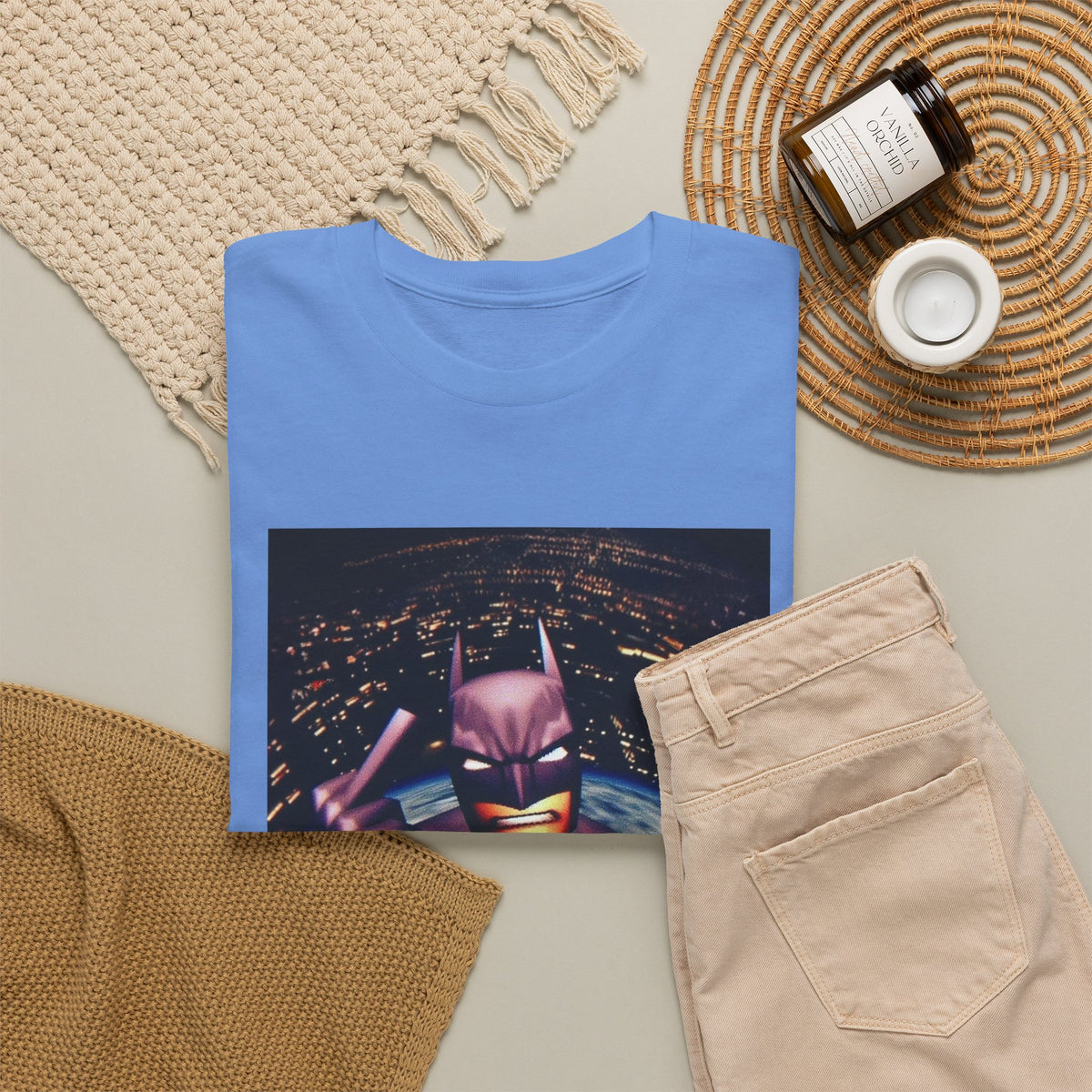 Pixel Batman Soaring Above Earth Tee