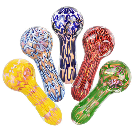 Pulsar 4" Groovy Galore Spoon Pipe Set - 5PC, Assorted Colors, Borosilicate Glass