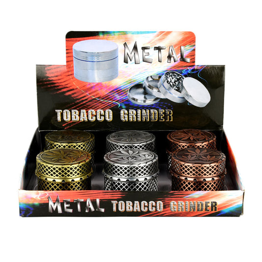 6-Pack 4-Piece Metal Grinders with Hemp Leaf Design