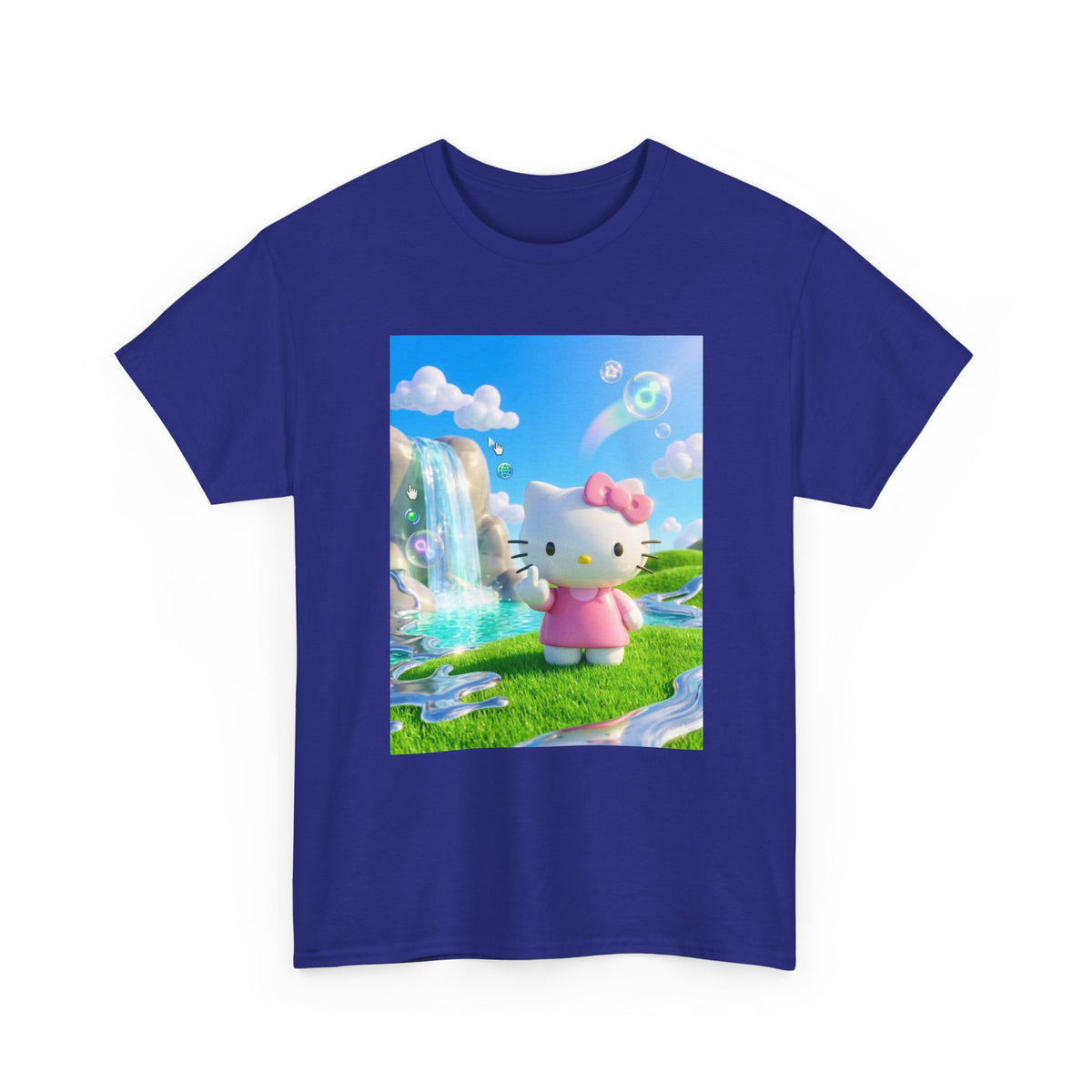 Kitty Flips The Bird In Dreamy Landscape Tee