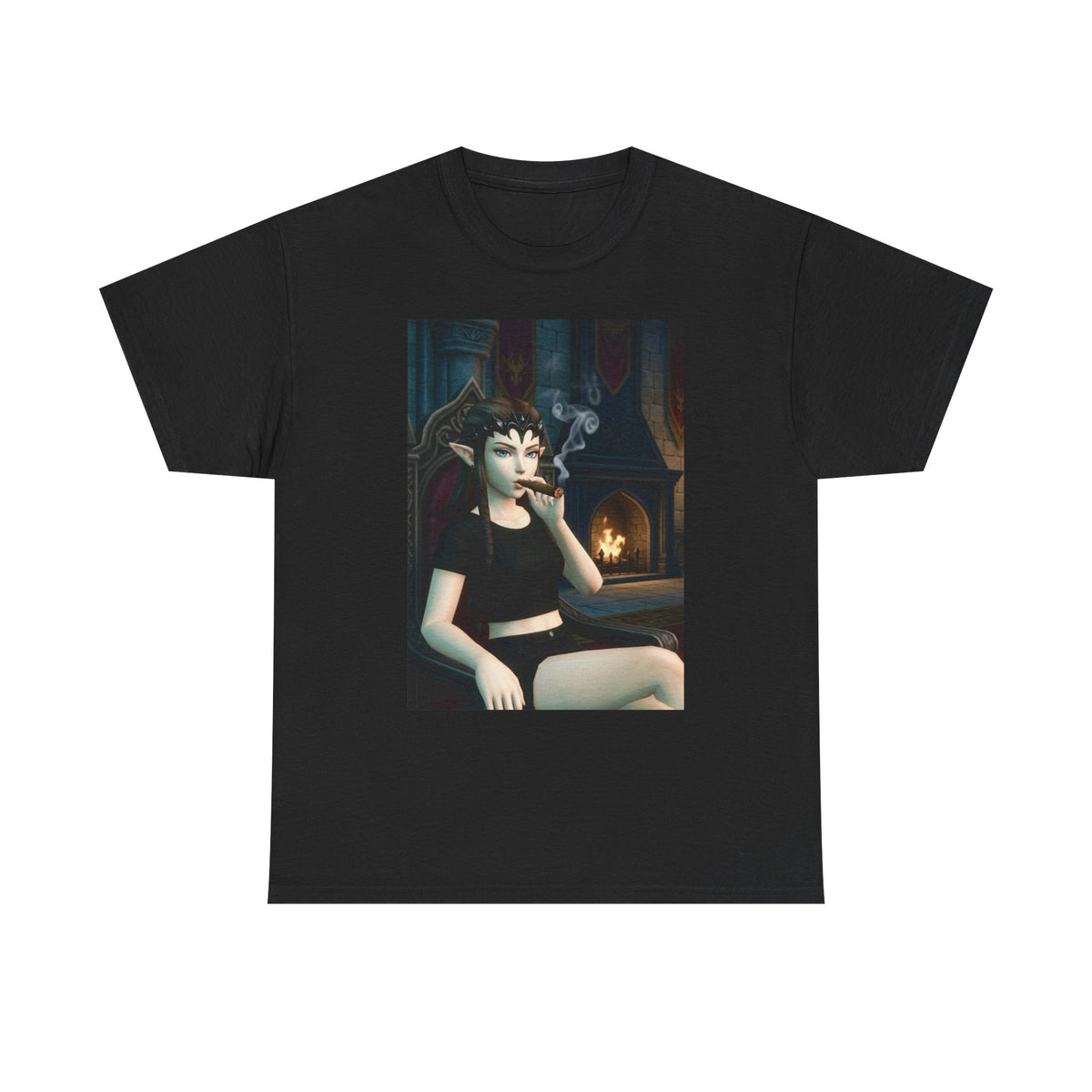 Dark Elf Queen Smoking Cigar By Fireplace Tee