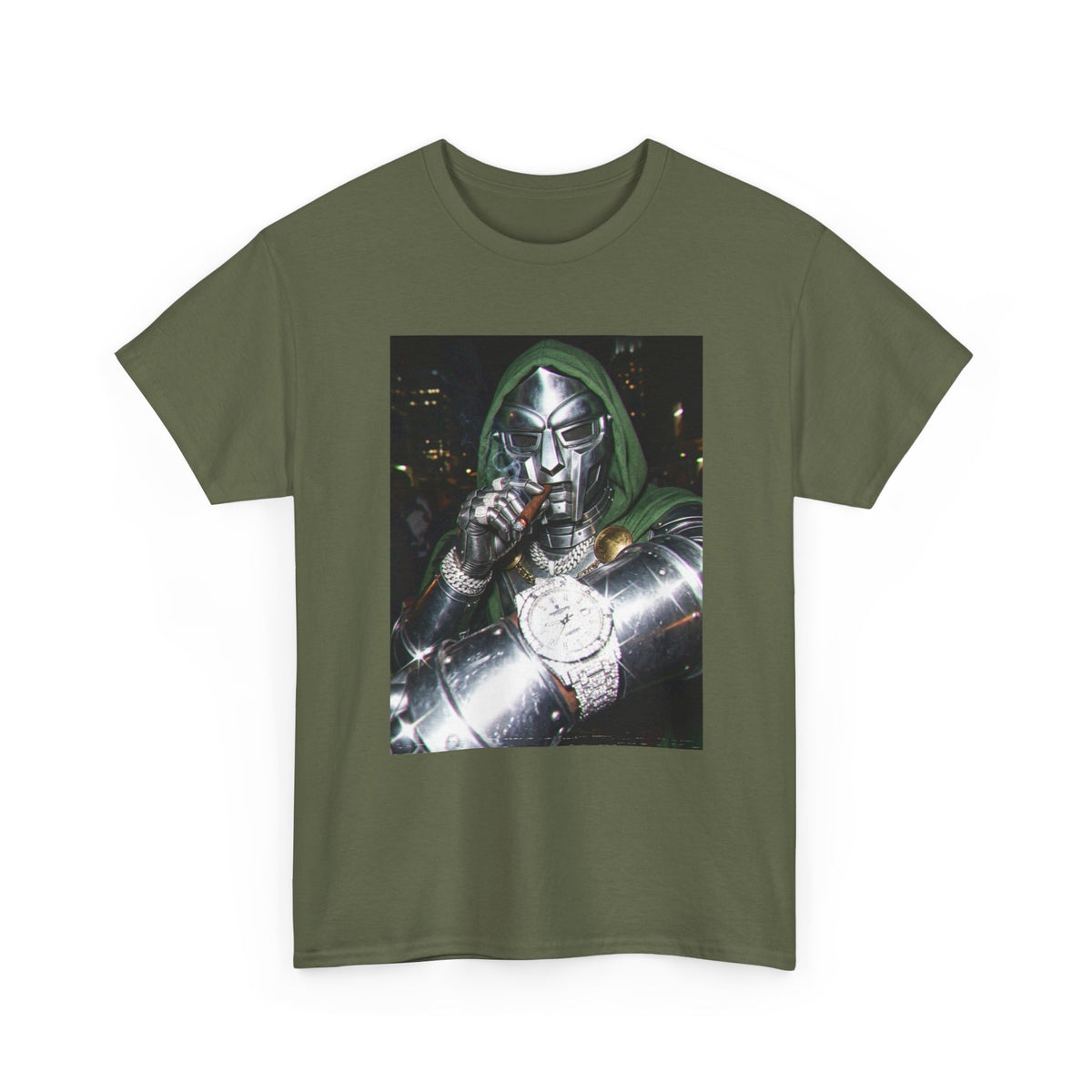 Armored Villain Smoking Cigar Night Scene