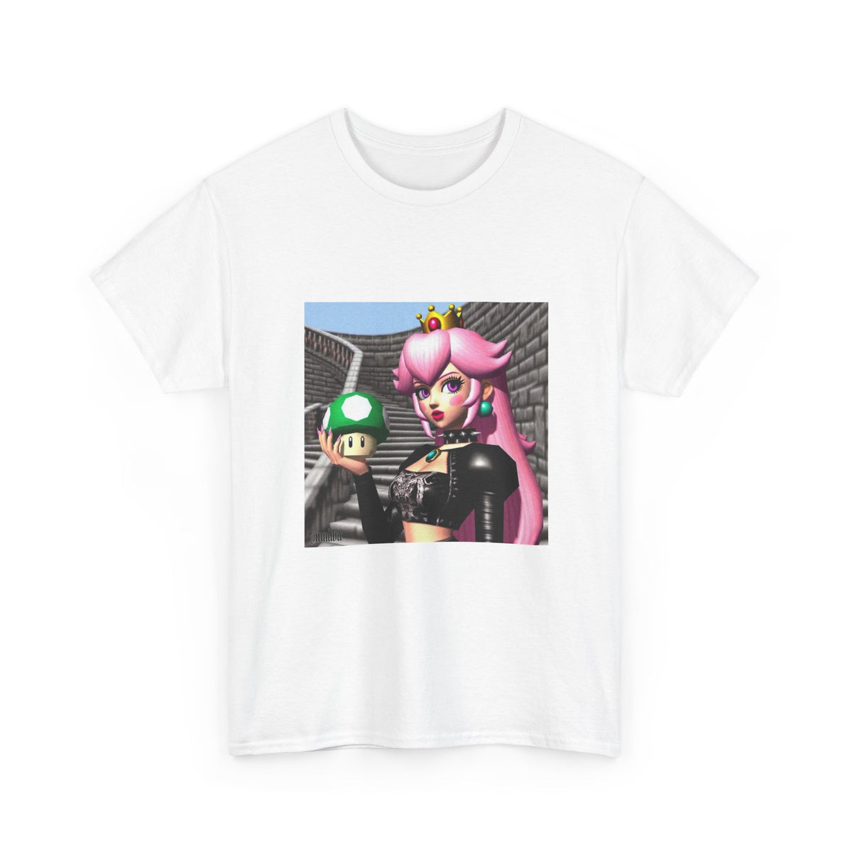 Goth Peach Holding A Green Mushroom Tee