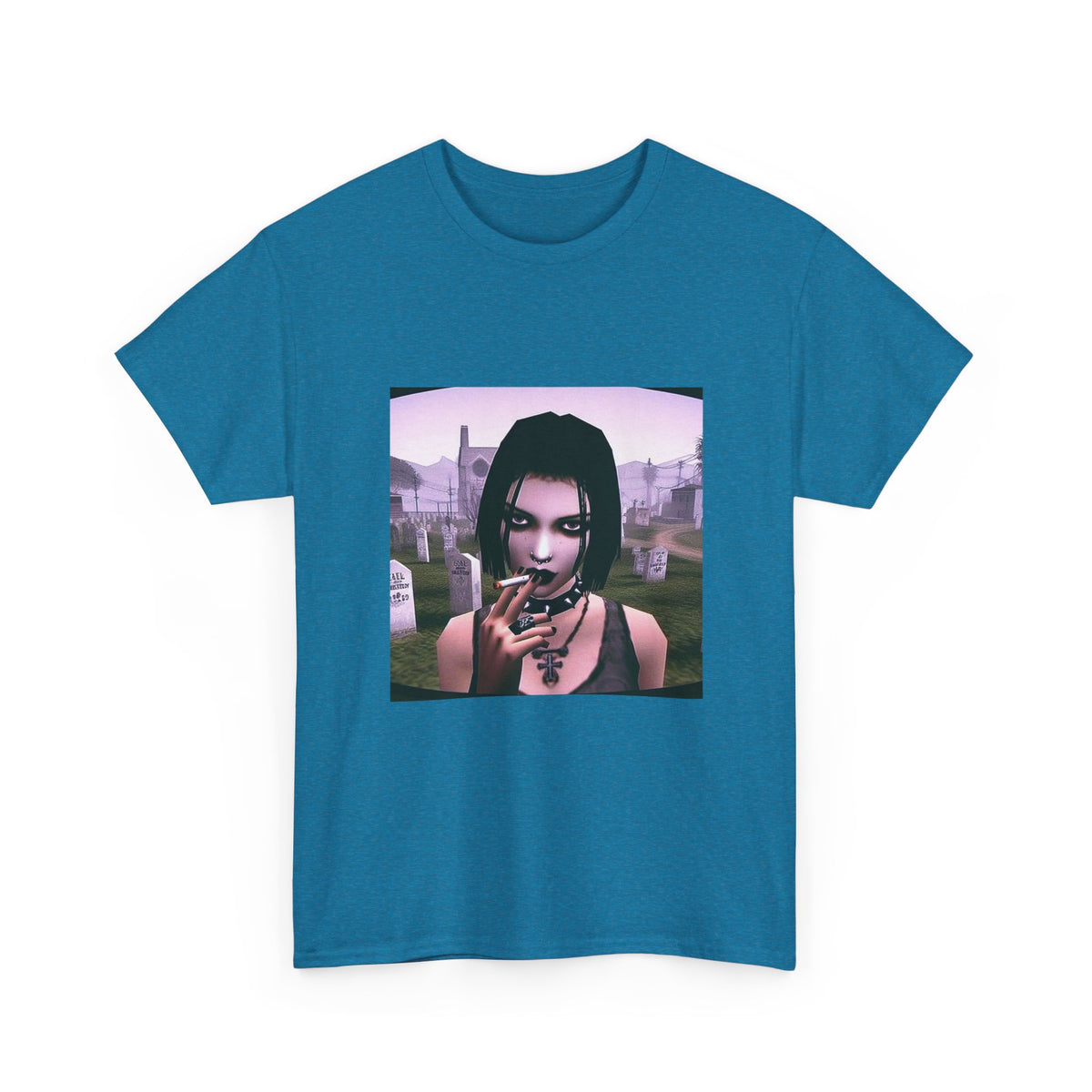 Goth Girl Smoking In Cemetery Tee (Design 17)