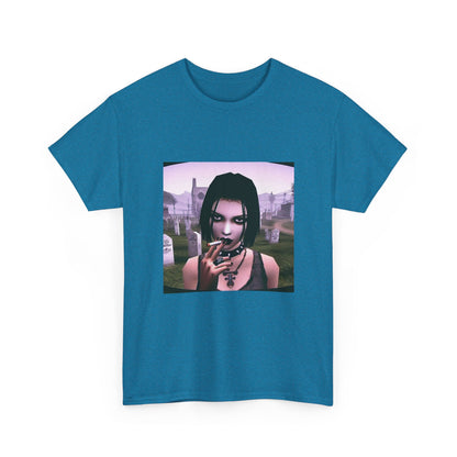 Goth Girl Smoking In Cemetery Tee (Design 17)