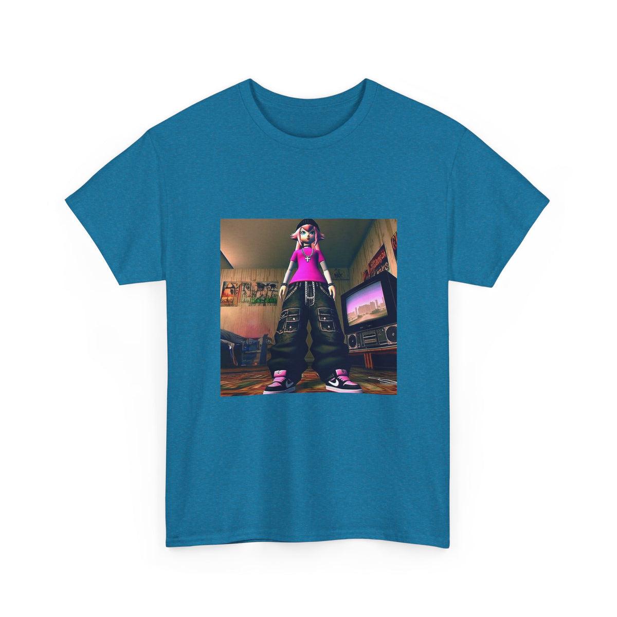 Pink-Haired Anime Girl Standing In Y2K Room