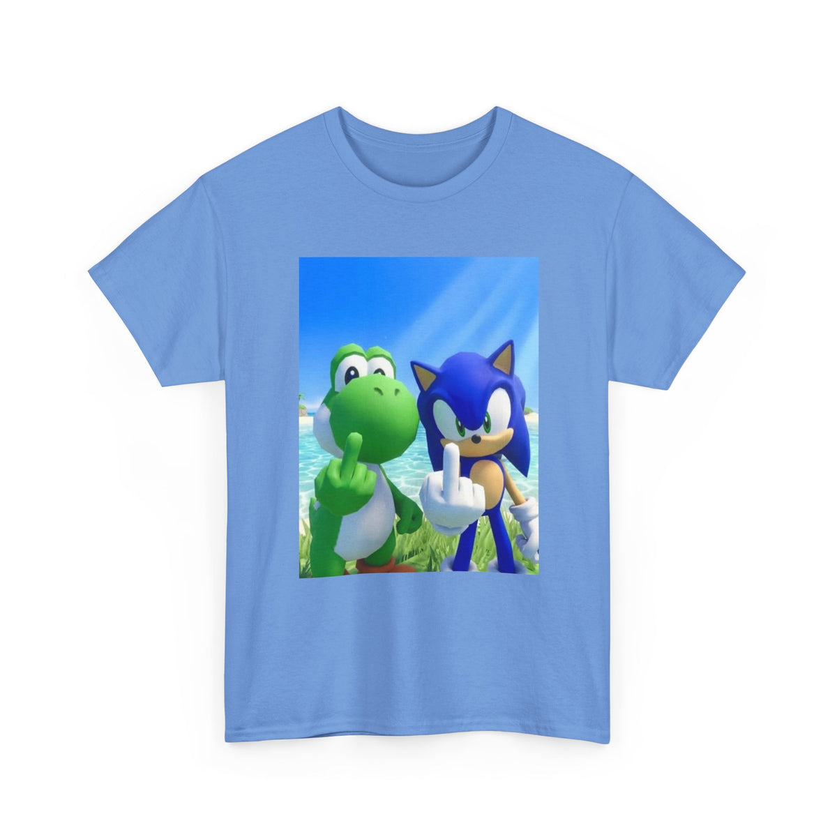 Yoshi And Sonic Flipping Birds On Beach Tee