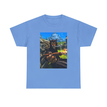 Khajiit Mage Smoking Cigar By Campfire Tee