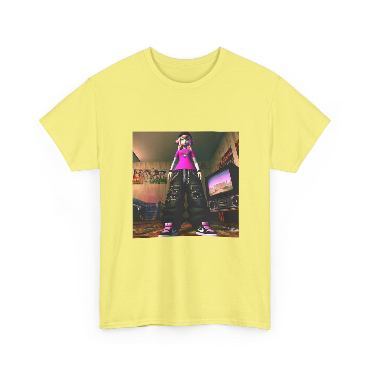 Pink-Haired Anime Girl Standing In Y2K Room