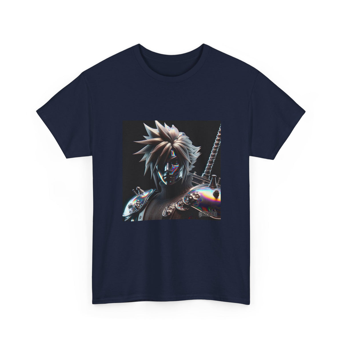 Chrome Spiky-Haired Warrior Reflecting Rainbows Tee