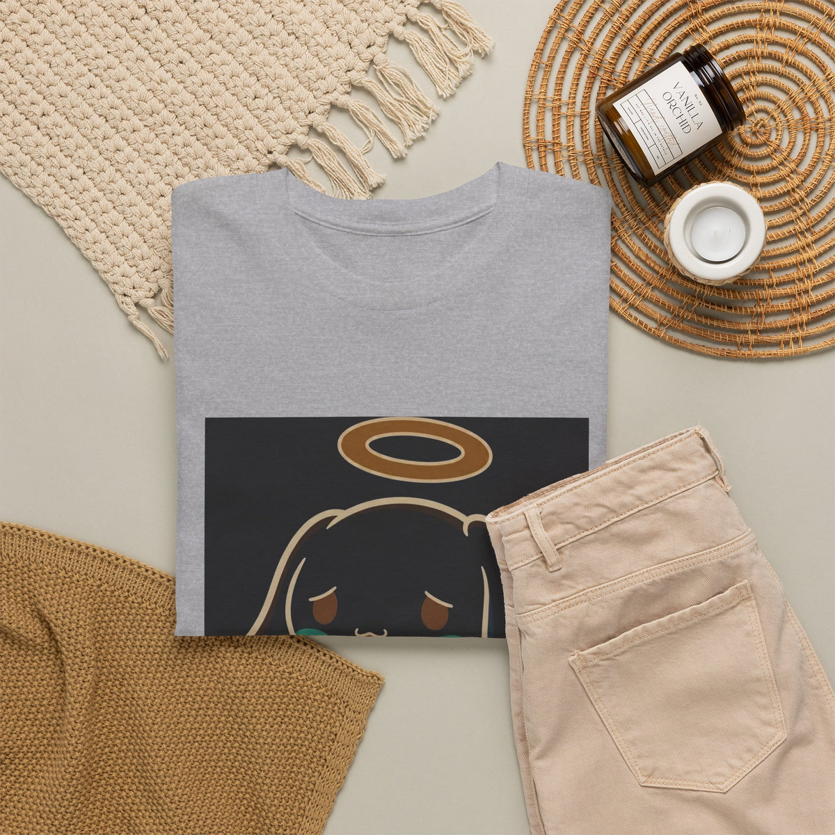 Melancholy Angel Dog Kneeling With Halo Tee