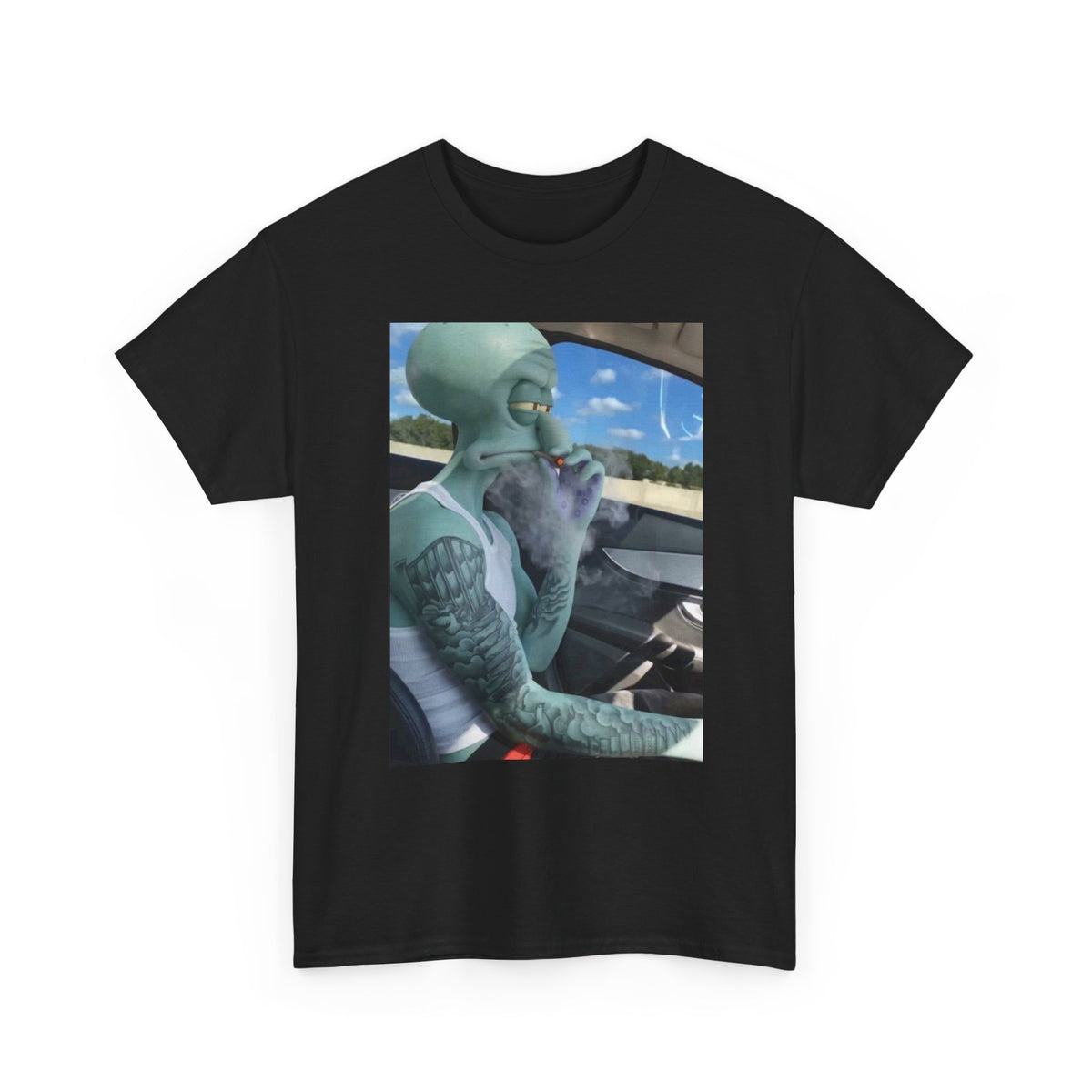 Tattooed Squidward Smoking Joint In Car