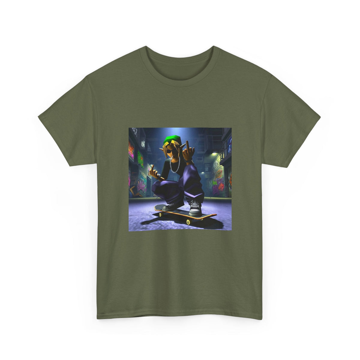 Edgy Ocarina Link Skater Flipping Off Tee