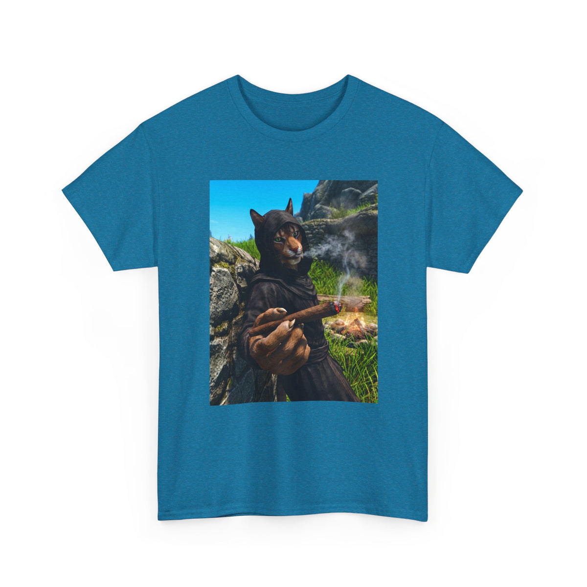 Khajiit Monk Smoking By Campfire Tee
