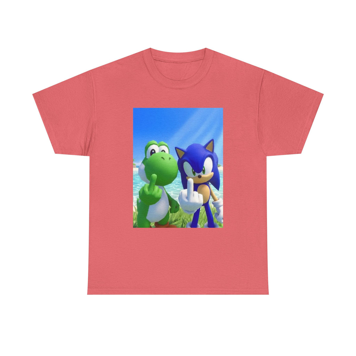 Yoshi And Sonic Flipping Birds On Beach Tee