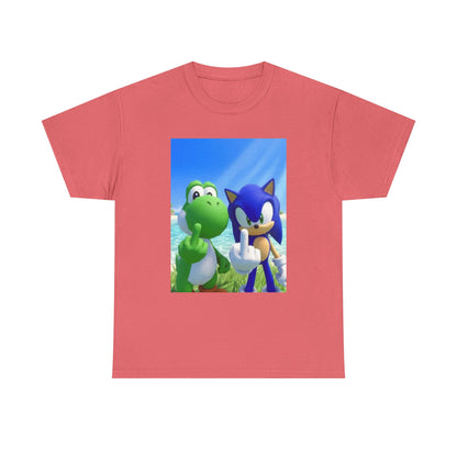 Yoshi And Sonic Flipping Birds On Beach Tee