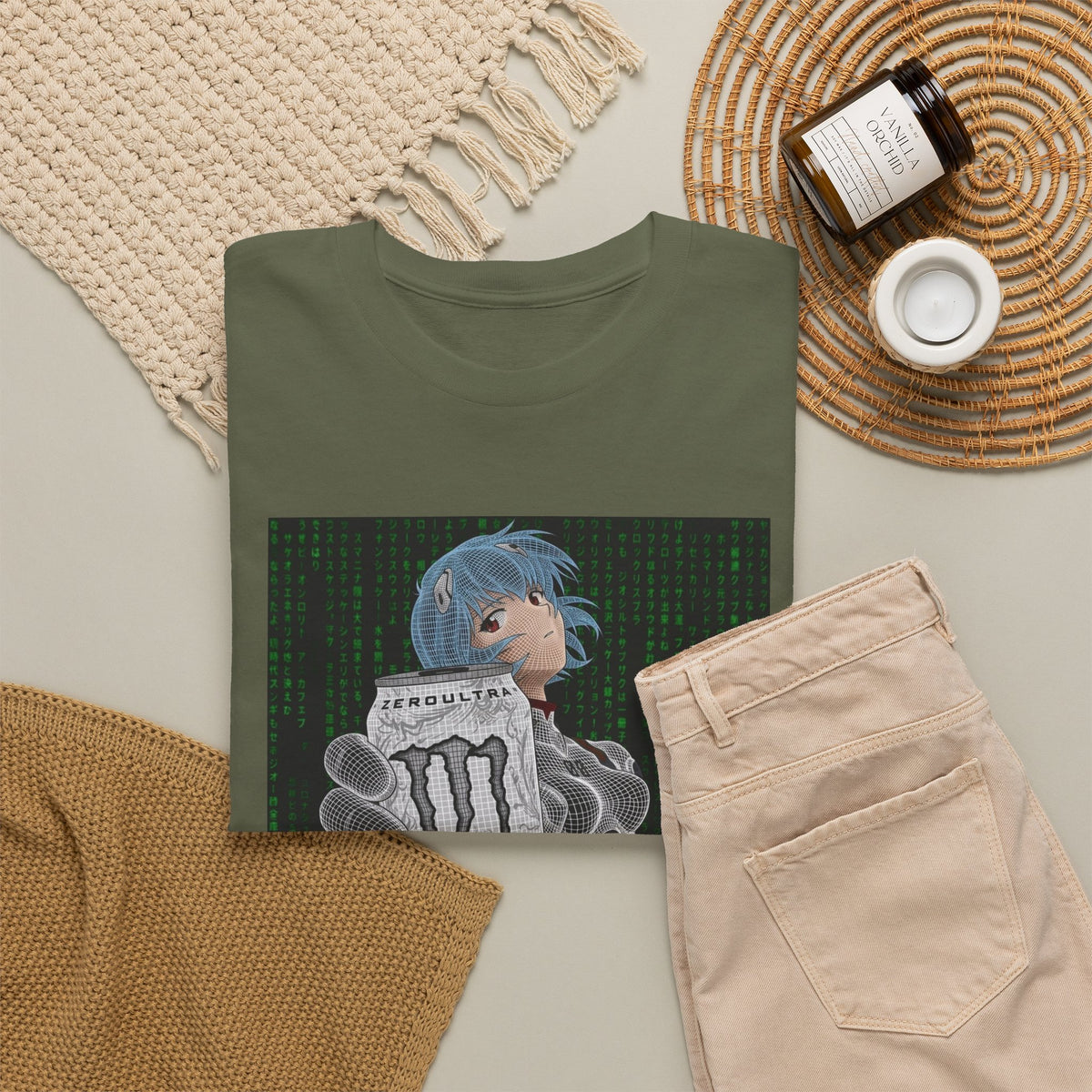 Rei Ayanami Holding Monster Energy Wireframe Tee