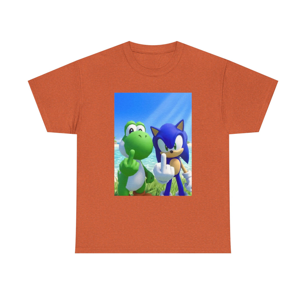 Yoshi And Sonic Flipping Birds On Beach Tee