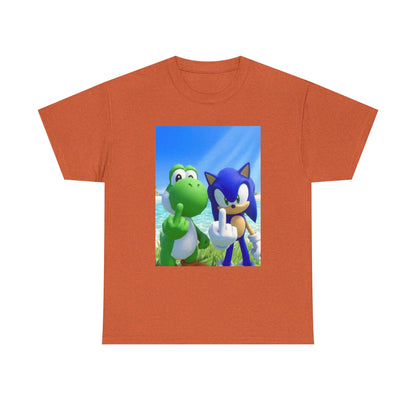 Yoshi And Sonic Flipping Birds On Beach Tee