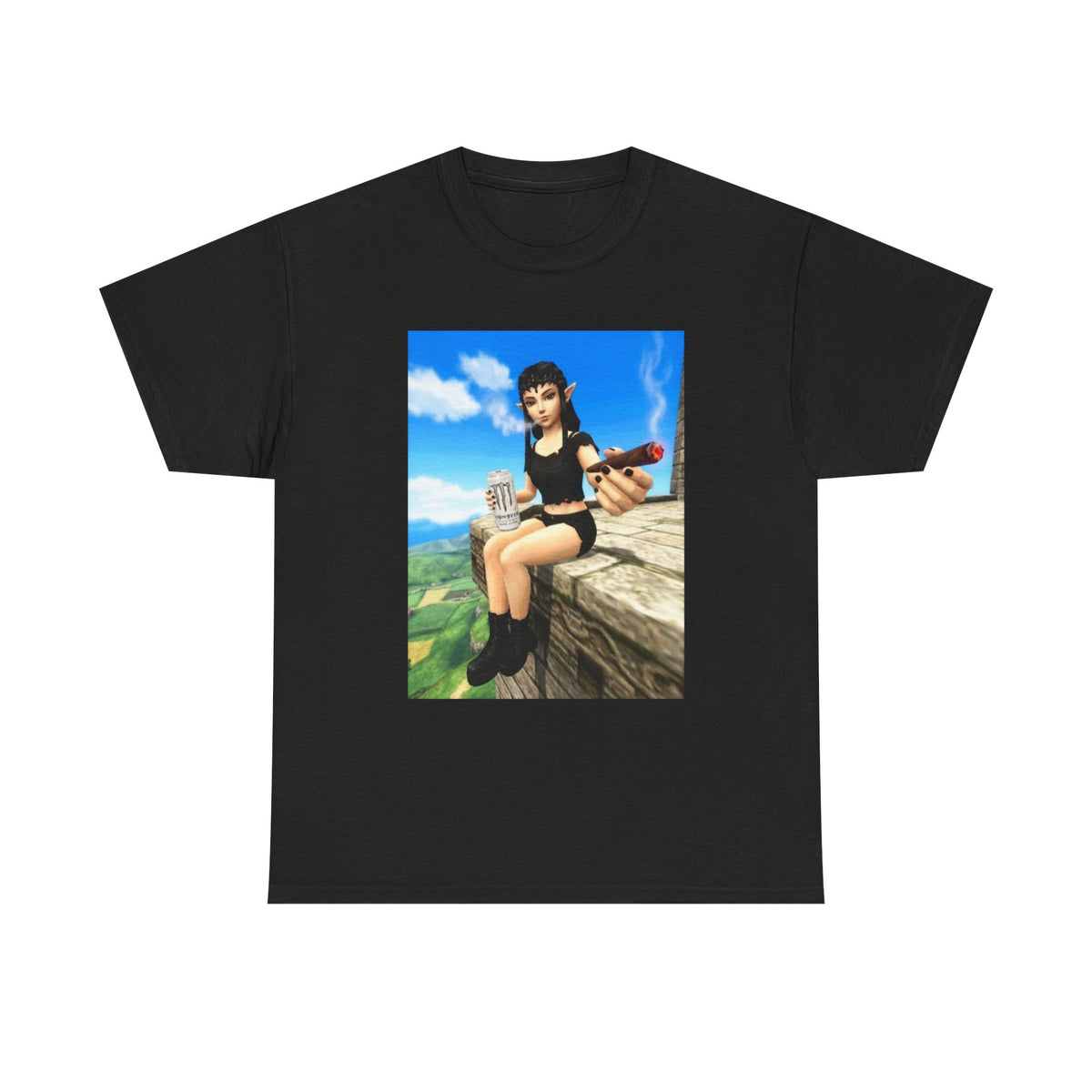 Elf Girl Smoking Cigar On Mountain Tee
