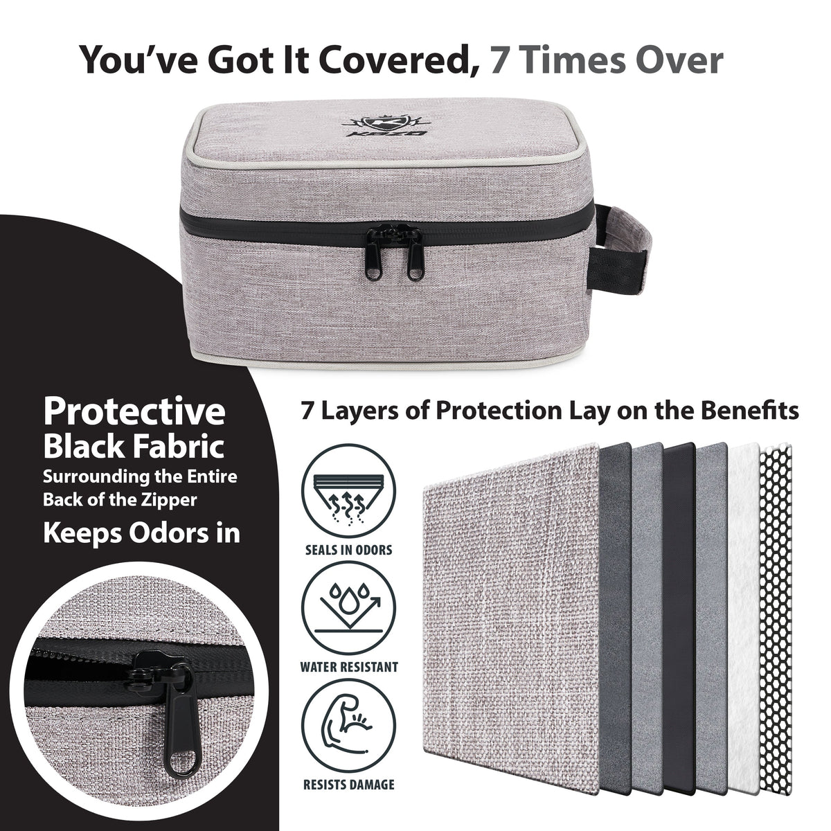 Kozo Grey Smell-Proof Bag with Combo Lock and Dividers