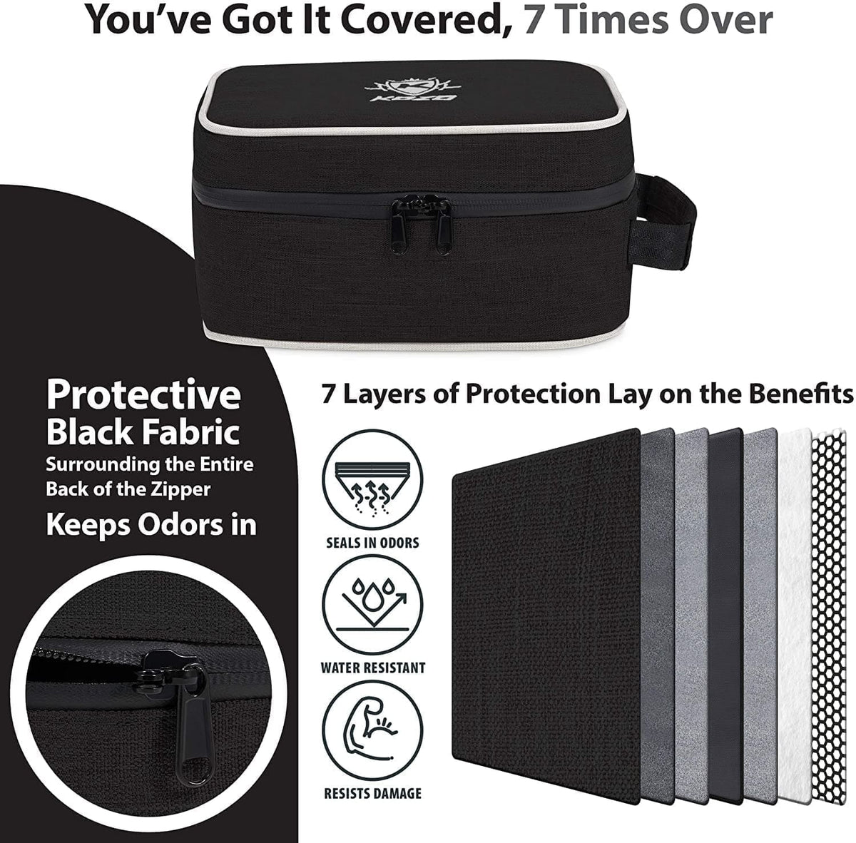 Kozo Black Smell-Proof Bag with Combo Lock and Dividers