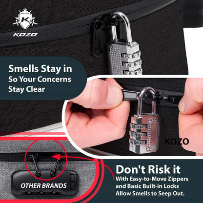 Kozo Black Smell-Proof Bag with Combo Lock and Dividers