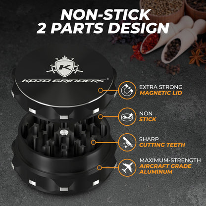 Kozo 2.5" 2-Piece Ceramic Non-Stick Aluminum Grinder