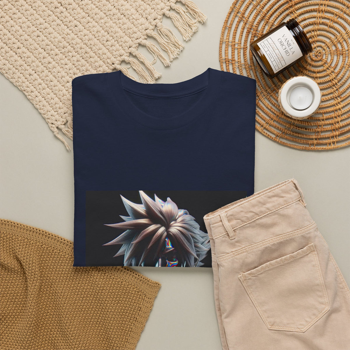 Chrome Spiky-Haired Warrior Reflecting Rainbows Tee