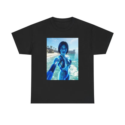 Holographic AI On Tropical Beach Tee