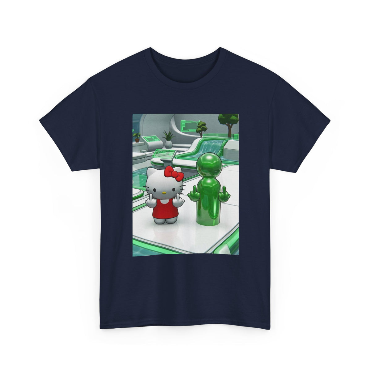Cute Kitty And Green Dude Flipping Off