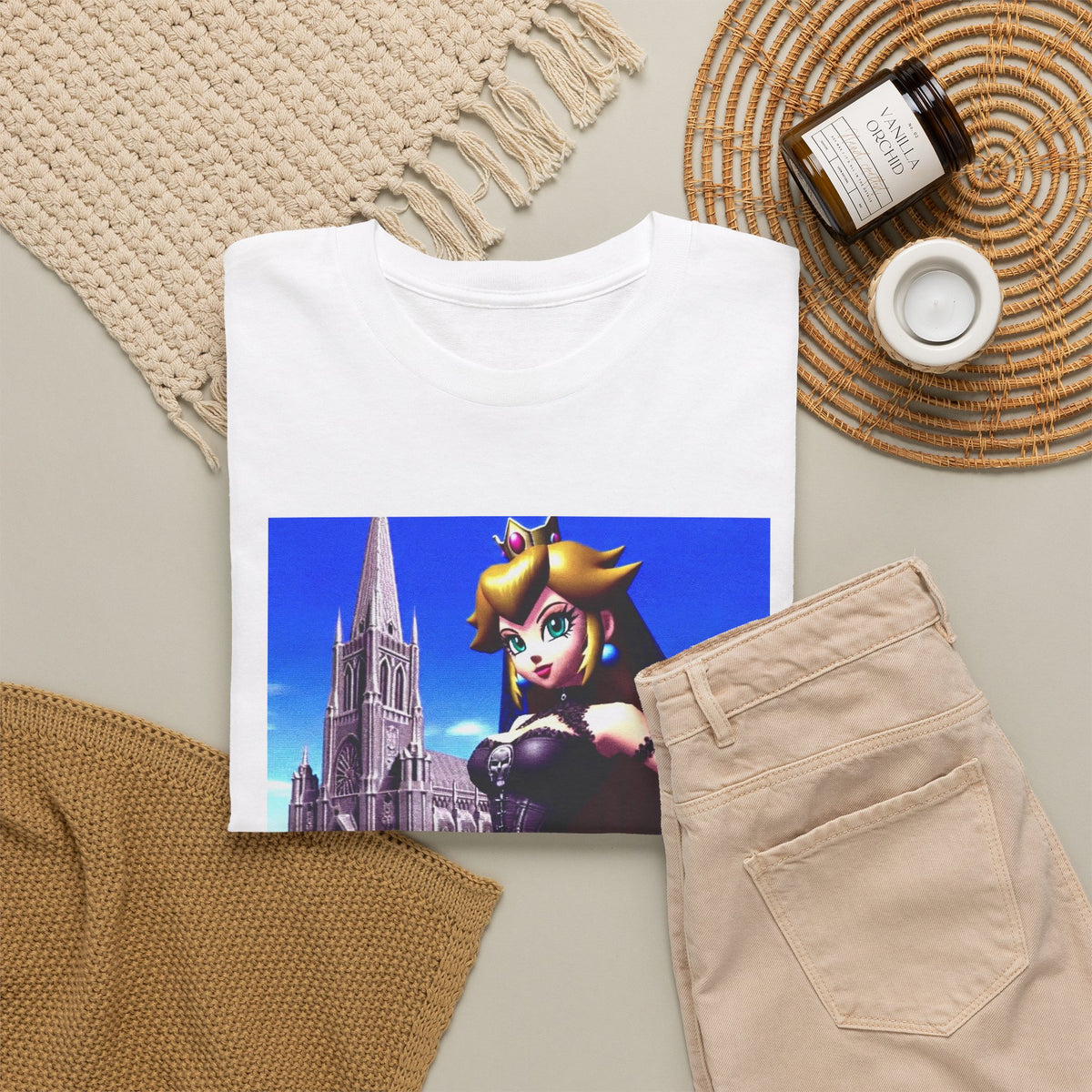Gothic Princess Peach Posing Before Cathedral
