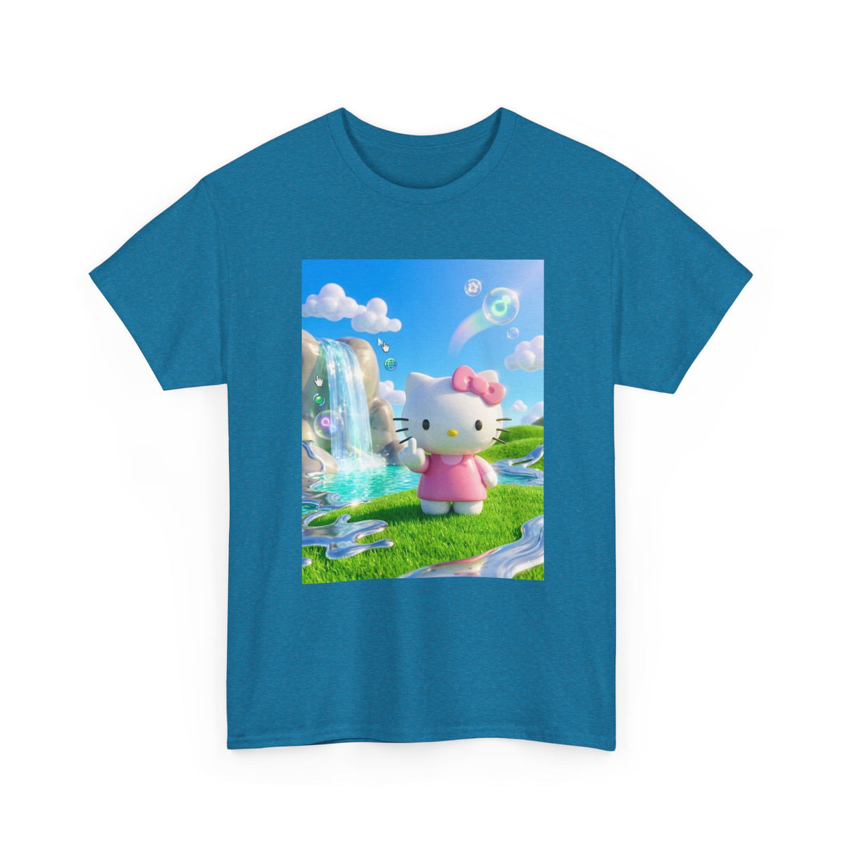 Kitty Flips The Bird In Dreamy Landscape Tee