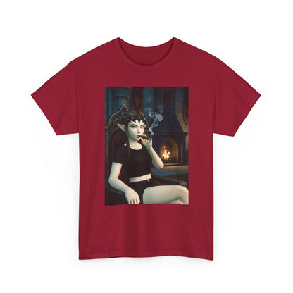 Dark Elf Queen Smoking Cigar By Fireplace Tee