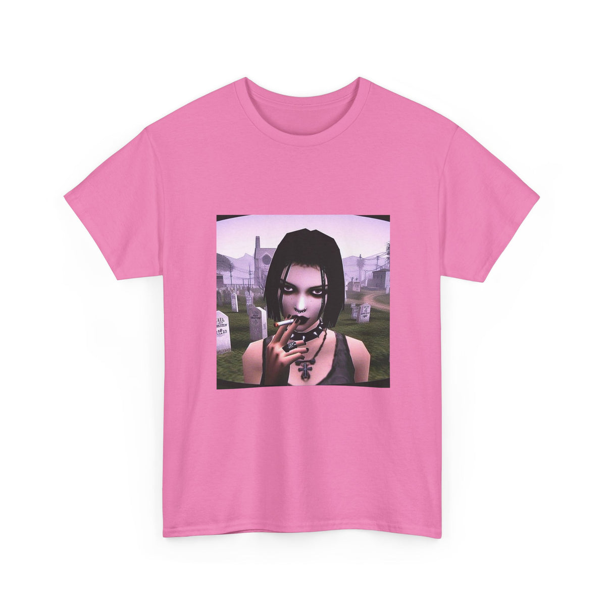 Goth Girl Smoking In Cemetery Tee (Design 17)