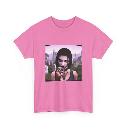 Goth Girl Smoking In Cemetery Tee (Design 17)