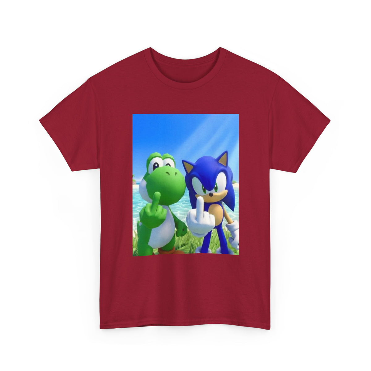 Yoshi And Sonic Flipping Birds On Beach Tee