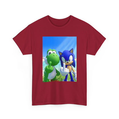 Yoshi And Sonic Flipping Birds On Beach Tee