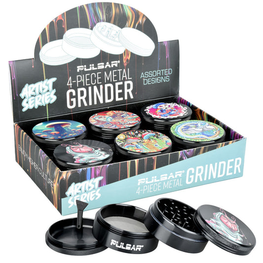 Pulsar Artist Series 2.5" Herb Grinder 4pc - Assorted Designs