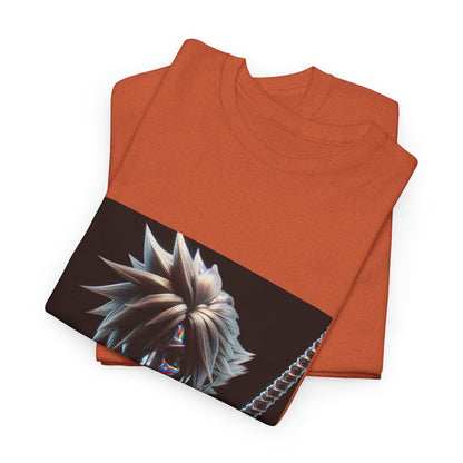 Chrome Spiky-Haired Warrior Reflecting Rainbows Tee