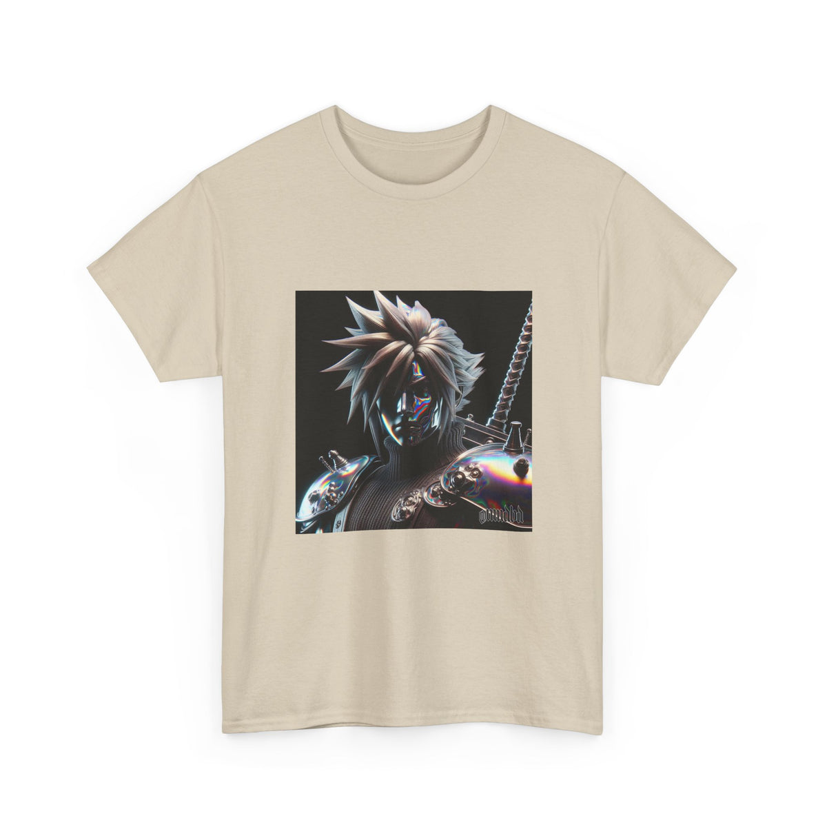 Chrome Spiky-Haired Warrior Reflecting Rainbows Tee