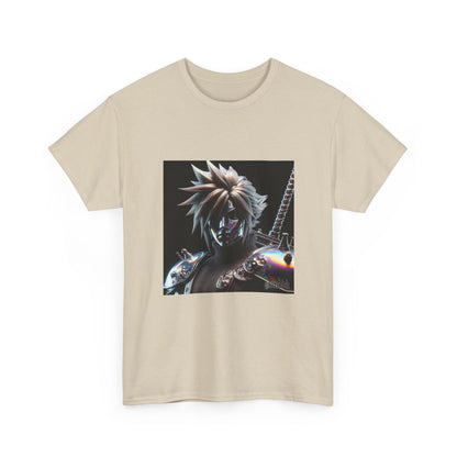 Chrome Spiky-Haired Warrior Reflecting Rainbows Tee