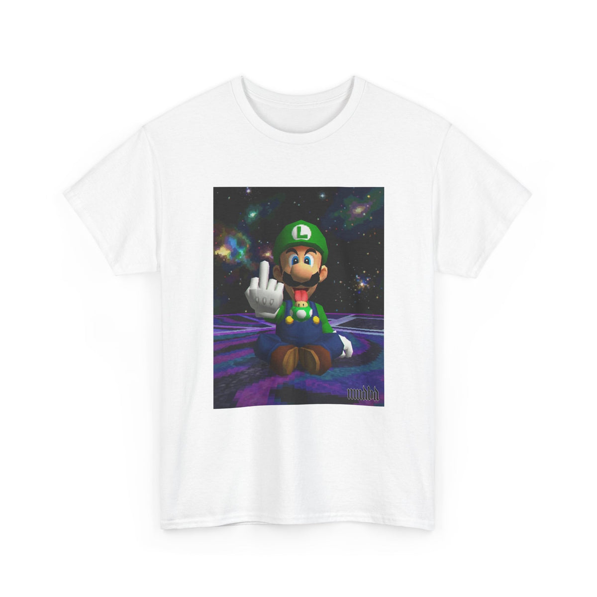 Luigi Flipping Off In Cosmic Vibe